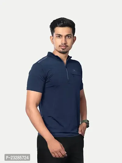 Rad prix Men Navy Active wear Zipper Half Sleeve T Shirt-thumb2