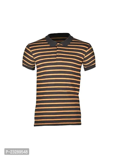 Mens Khaki Fashion Striped Cotton Polo T-Shirt