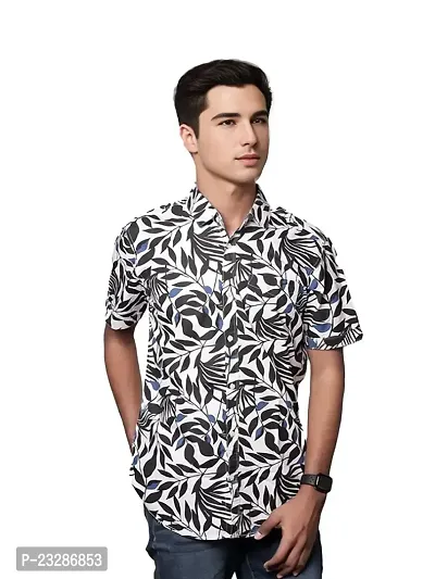 Rad prix Men All-Over Black  White Floral Printed Casual Cotton Shirt