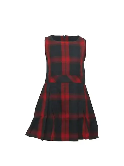 Girls Red A-line Pleated-Dress with Checks