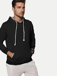 Rad prix Men Solid Black Cotton Sweatshirt with Hoodie-thumb2