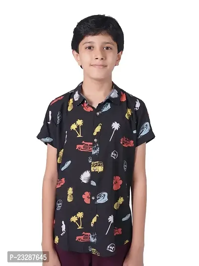 Rad prix Teen Boys Black Tropical Printed Camp Shirt-thumb0