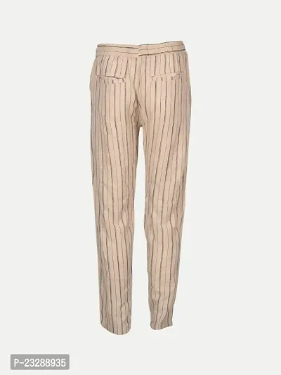 Rad prix Men Striped Cotton Beige Chinos Trousers-thumb4