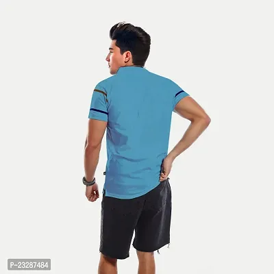 Mens Petrol Cotton Fashion Printed Polo T Shirt-thumb4