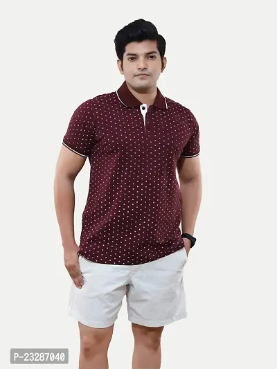 Rad prix Men Burgundy Ditsy Printed Casual Loose Fit Polo T-Shirt-thumb3