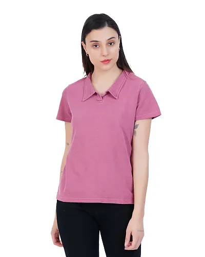 Womens Garment dye knit Polo T-shirts