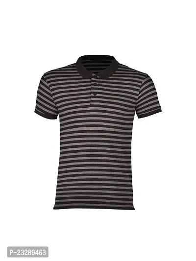 Mens Black Fashion Striped Cotton Polo T-Shirt-thumb0