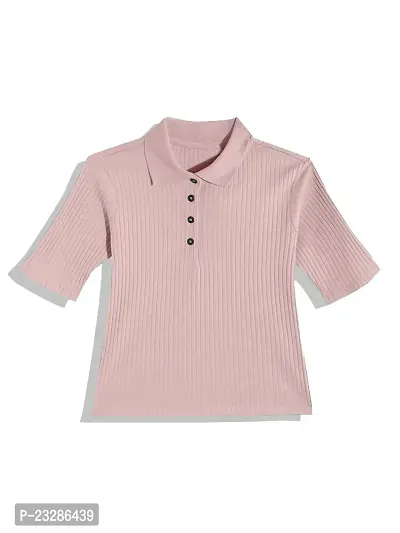 Rad prix Women Light Pink Cropped Polo T Shirts