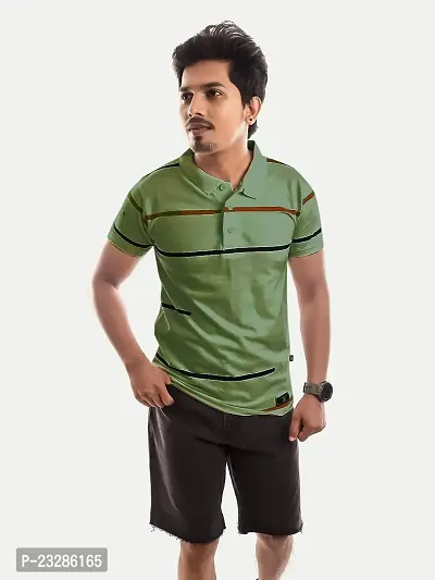 Rad prix Men Green Contrast Tipping Slim Fit Polo T-Shirt