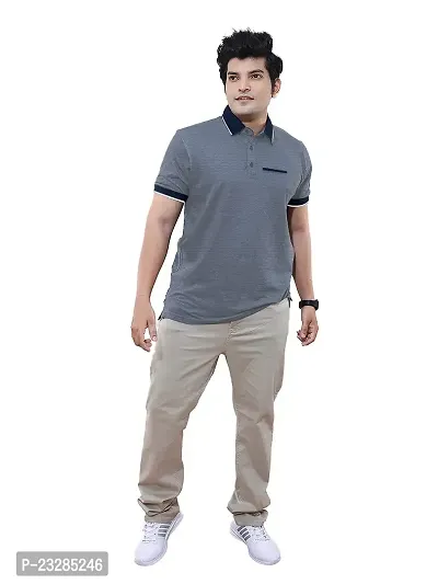 Rad prix Men Grey Cotton Contrast Tipping Polo T-Shirt
