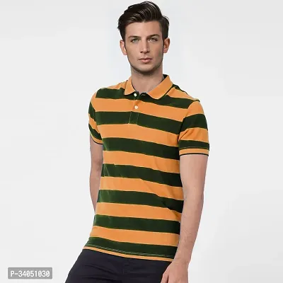 Stylish Multicoloured Striped Cotton Polos For Men-thumb0