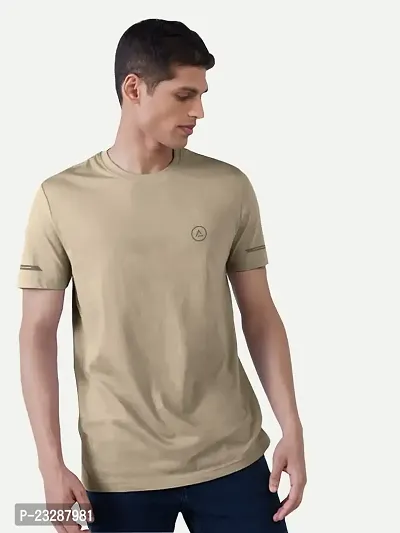 Rad prix Men Beige Polyester Active Crew Neck T-Shirt-thumb2