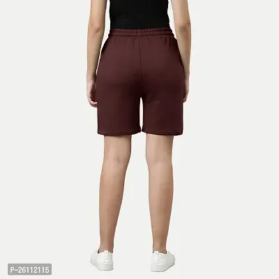 Womens Maroon Solid Knitted Casual Shorts-thumb5