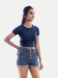 Rad prix Women Navy Cropped T Shirts-thumb2