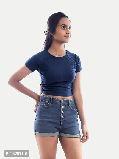 Rad prix Women Navy Cropped T Shirts-thumb3