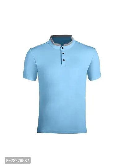 Rad prix Men Light Blue Cotton Polo Collared T-Shirt-thumb0