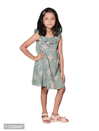 Rad prix Teen Girls Sage-Green Printed Summer Dress-thumb0