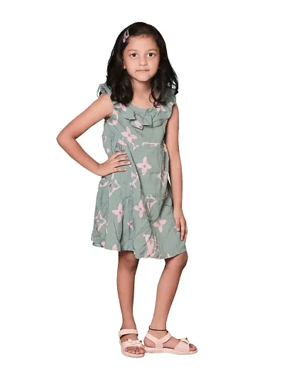 Rad prix Teen Girls Sage-Green Printed Summer Dress