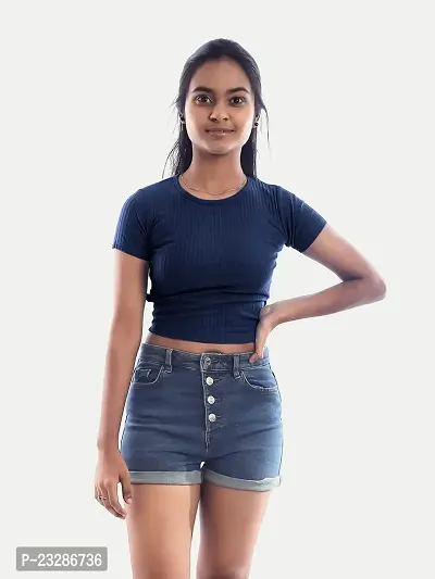 Rad prix Women Navy Cropped T Shirts-thumb0