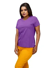 Womens Garment dye knit  Purple Cotton T-shirts-thumb2