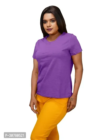 Womens Garment dye knit  Purple Cotton T-shirts-thumb3