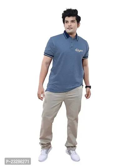 Rad prix Mens Blue Cotton Jacquard Collar Polo T Shirt-thumb0