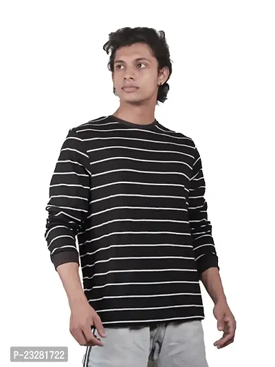 Rad prix Men Black and White Striped Textured Loose Sweatshirt-thumb0