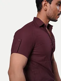 Stylish Maroon Cotton Short Sleeves Casual Shirt for Men-thumb2