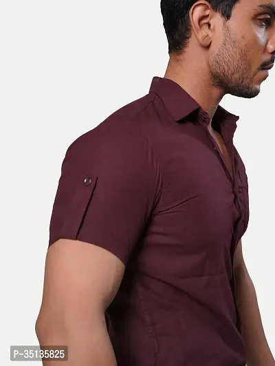 Stylish Maroon Cotton Short Sleeves Casual Shirt for Men-thumb3