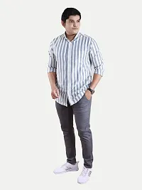 Rad Prix Men All-Over Grey Striped Regular Cotton Shirt-thumb1