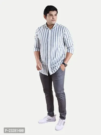 Rad Prix Men All-Over Grey Striped Regular Cotton Shirt-thumb2