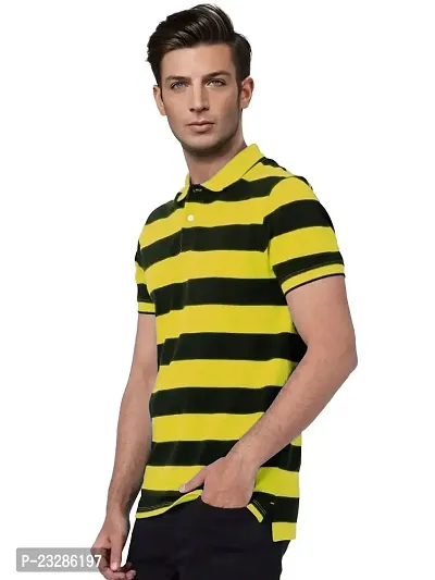Rad prix Men Yellow and Black Thick Stripes Regular fit Polo T-Shirt