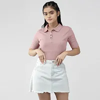 Rad prix Women Light Pink Cropped Polo T Shirts-thumb3