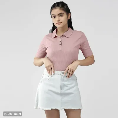 Rad prix Women Light Pink Cropped Polo T Shirts-thumb4