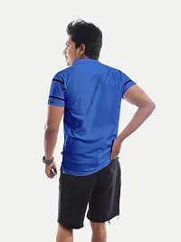 Rad prix Men Blue Contrast Tipping Slim Fit Polo T-Shirt-thumb3