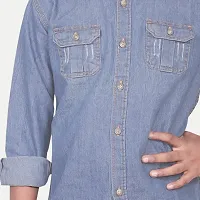 Teen Boys Navy Blue Washed Denim Shirt-thumb2