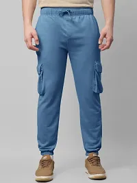 Rad prix Men Cool Blue Cotton Textured Cargo Joggers-thumb2