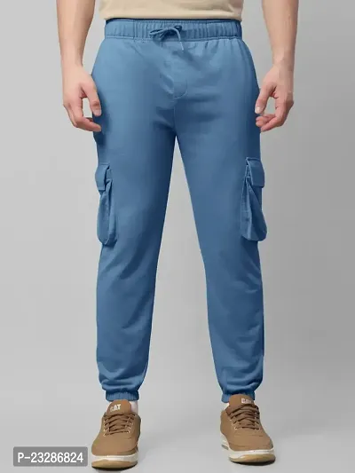 Rad prix Men Cool Blue Cotton Textured Cargo Joggers-thumb3