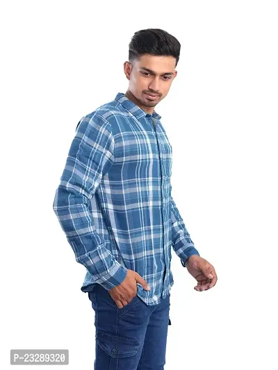 Rad prix Men Blue Checked Regular Fit Casual Cotton Shirt-thumb0