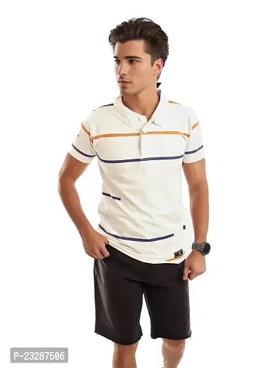 Mens Beige Cotton Fashion Printed Polo T Shirt-thumb0