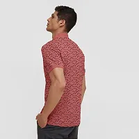 Men Red Ditsy Printed Polo T-Shirt-thumb3