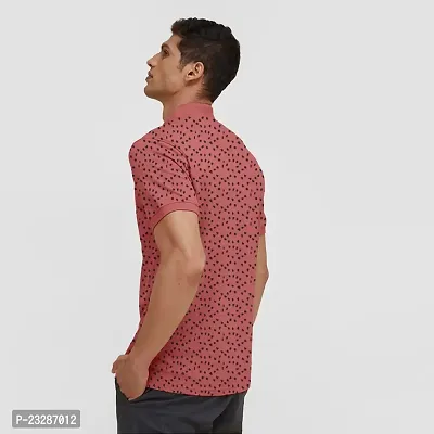 Men Red Ditsy Printed Polo T-Shirt-thumb4