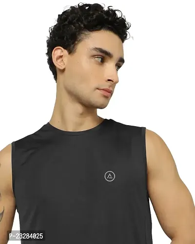 Rad prix Men Black Textured Sleeveless Sports T-Shirt-thumb0