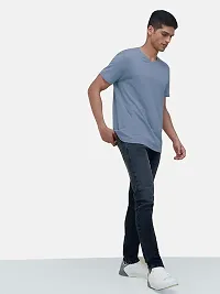 Mens Basic Blue V Neck T Shirt-thumb1