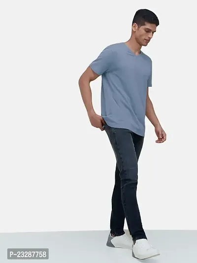 Mens Basic Blue V Neck T Shirt-thumb2