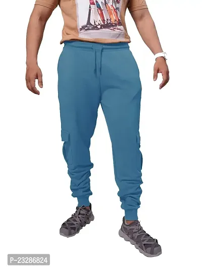 Rad prix Men Cool Blue Cotton Textured Cargo Joggers-thumb0