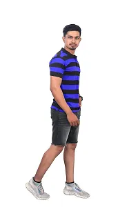 Rad prix Men Blue and Black Thick Stripes Regular fit Polo T-Shirt-thumb1