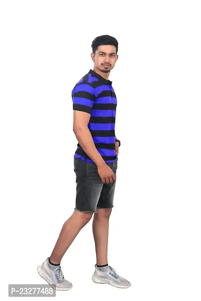 Rad prix Men Blue and Black Thick Stripes Regular fit Polo T-Shirt-thumb2