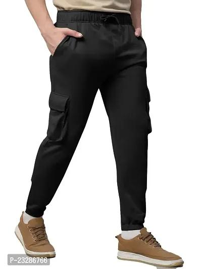 Rad prix Men Cool Black Cotton Textured Cargo Joggers