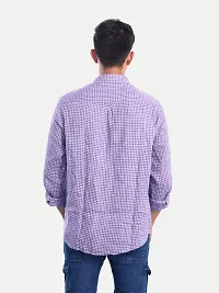 Rad prix Men Violet Gingham Checkered Cotton Casual Shirt-thumb3